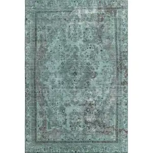 Photo of Teal And Gray Floral Medallion Washable Area Rug With UV Protection