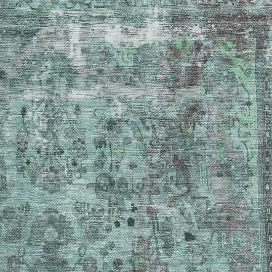 Teal And Gray Floral Medallion Washable Area Rug With UV Protection Photo 2