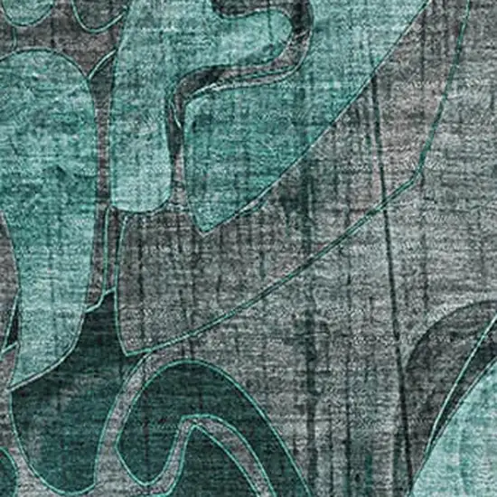 Teal And Gray Floral Washable Area Rug With UV Protection Photo 3