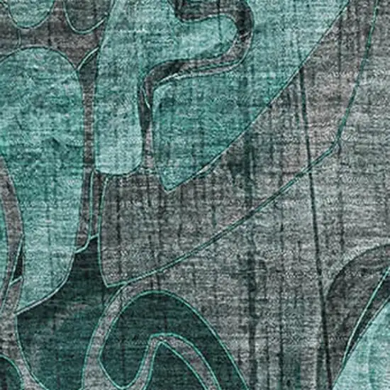 Teal And Gray Floral Washable Area Rug With UV Protection Photo 3