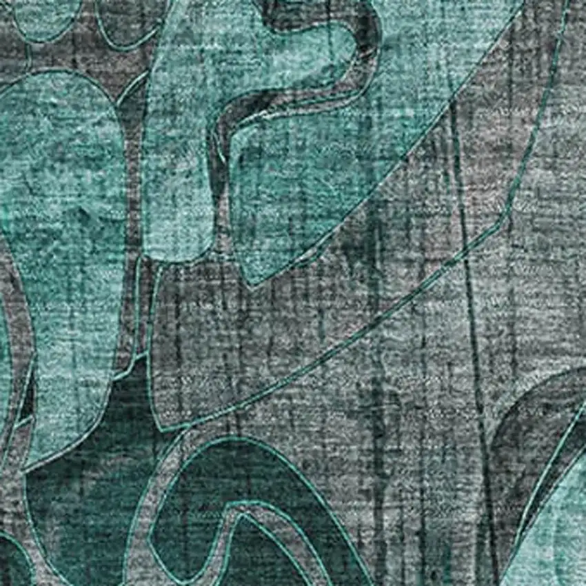 Teal And Gray Floral Washable Area Rug With UV Protection Photo 3