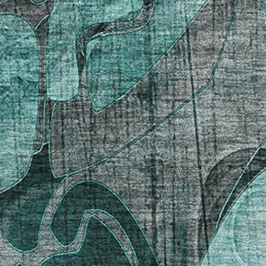 Teal And Gray Floral Washable Area Rug With UV Protection Photo 3