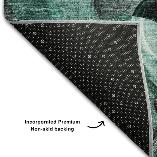Teal And Gray Floral Washable Area Rug With UV Protection Photo 7
