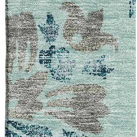 Teal And Gray Floral Washable Area Rug With UV Protection Photo 4