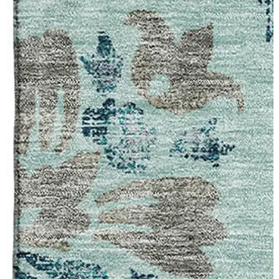 Teal And Gray Floral Washable Area Rug With UV Protection Photo 3