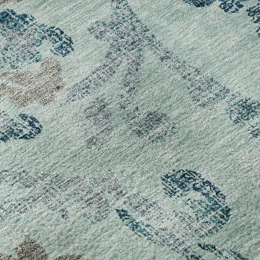 Teal And Gray Floral Washable Area Rug With UV Protection Photo 9