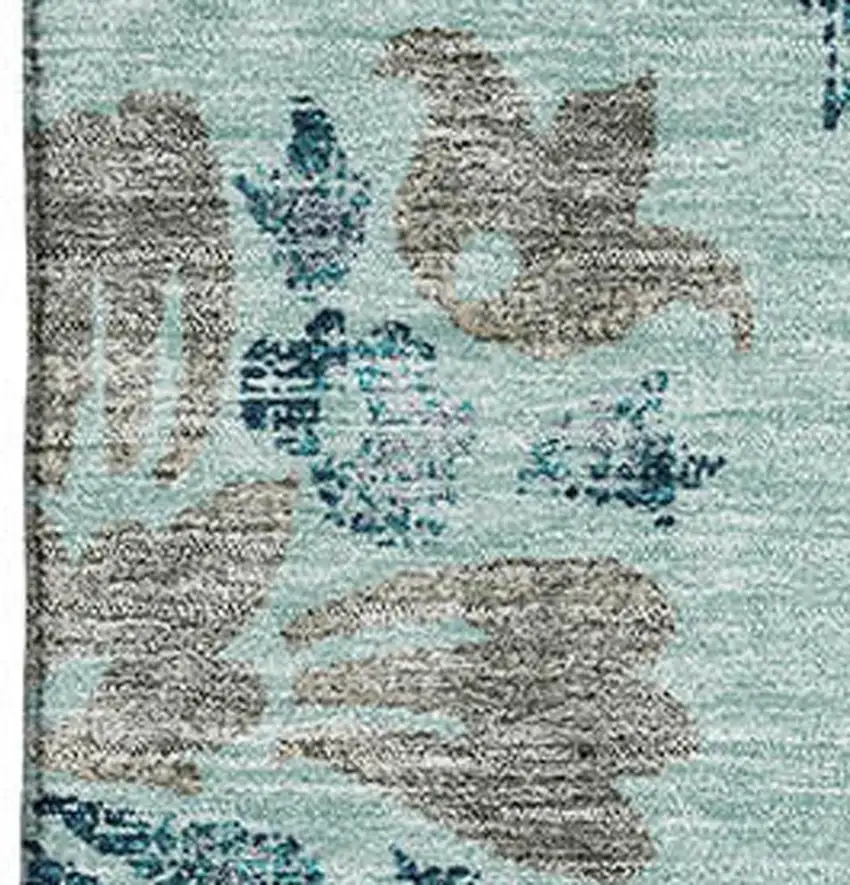 Teal And Gray Floral Washable Area Rug With UV Protection Photo 3
