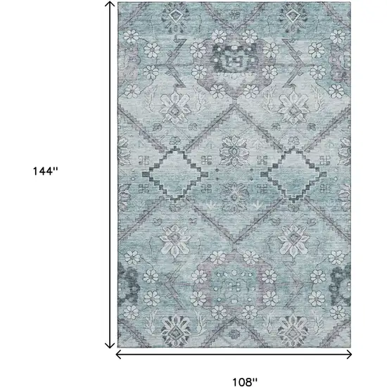 Teal And Gray Floral Washable Area Rug With UV Protection Photo 3