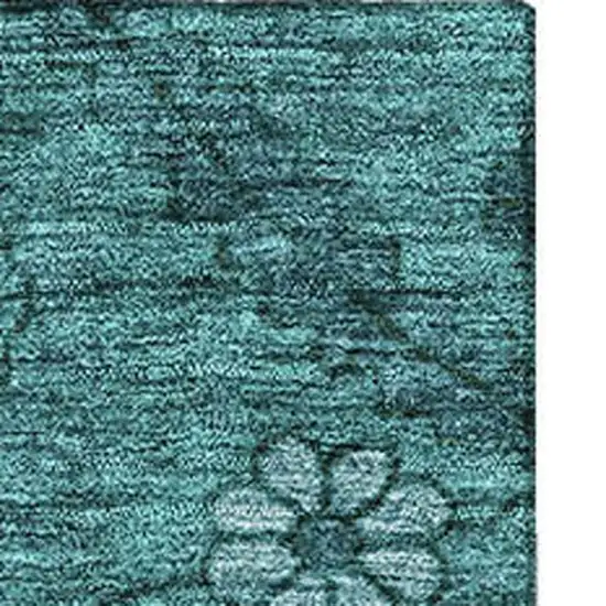 Teal And Gray Floral Washable Area Rug With UV Protection Photo 4