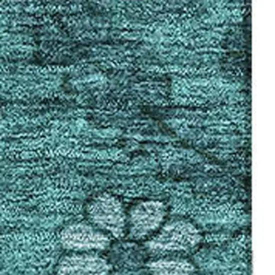 Teal And Gray Floral Washable Area Rug With UV Protection Photo 3