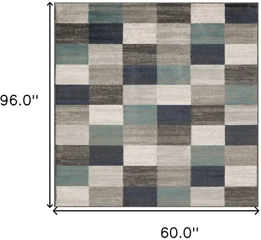 Teal And Gray Geometric Power Loom Stain Resistant Area Rug Photo 9