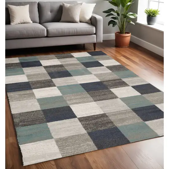 Teal And Gray Geometric Power Loom Stain Resistant Area Rug Photo 1