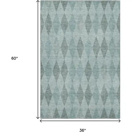 Teal And Gray Geometric Washable Area Rug With UV Protection Photo 3