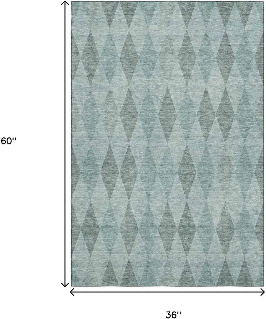 Teal And Gray Geometric Washable Area Rug With UV Protection Photo 3