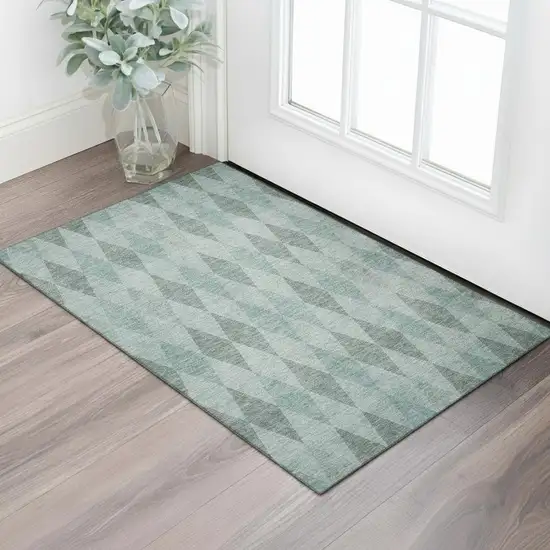 Teal And Gray Geometric Washable Area Rug With UV Protection Photo 1