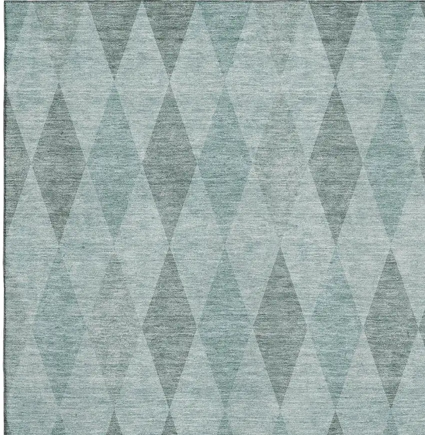 Teal And Gray Geometric Washable Area Rug With UV Protection Photo 2
