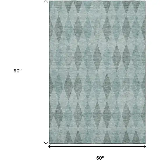 Teal And Gray Geometric Washable Area Rug With UV Protection Photo 3