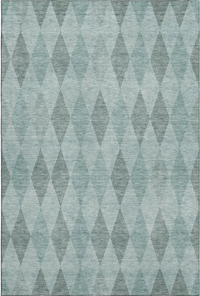 Teal And Gray Geometric Washable Area Rug With UV Protection Photo 1