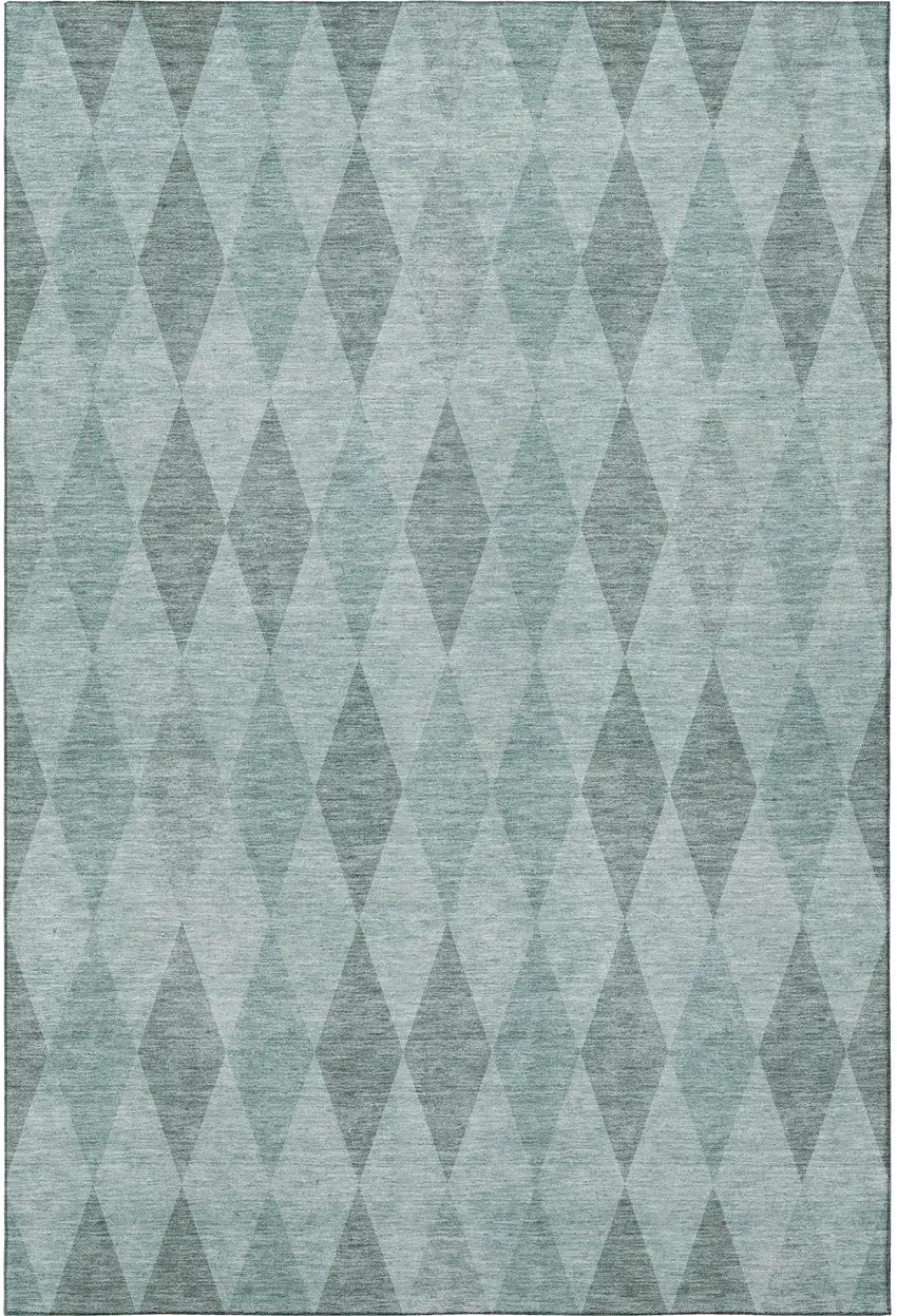 Teal And Gray Geometric Washable Area Rug With UV Protection Photo 3