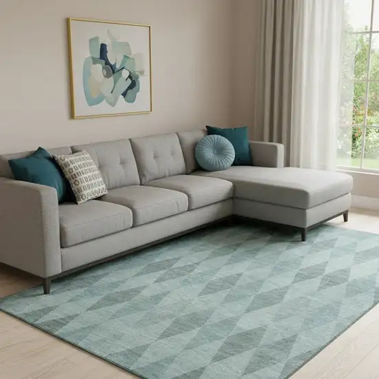 Teal And Gray Geometric Washable Area Rug With UV Protection Photo 1