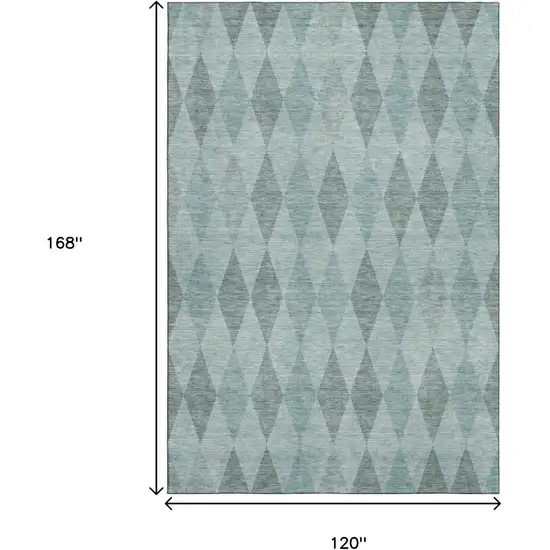 Teal And Gray Geometric Washable Area Rug With UV Protection Photo 3