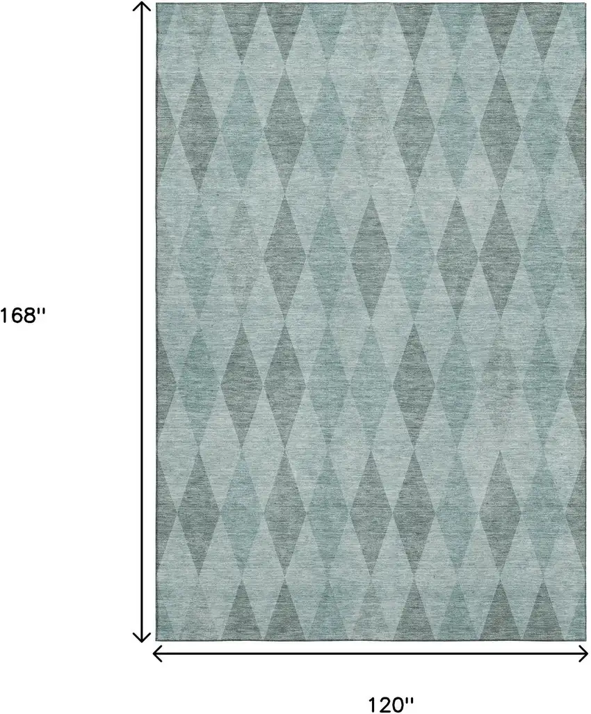 Teal And Gray Geometric Washable Area Rug With UV Protection Photo 3