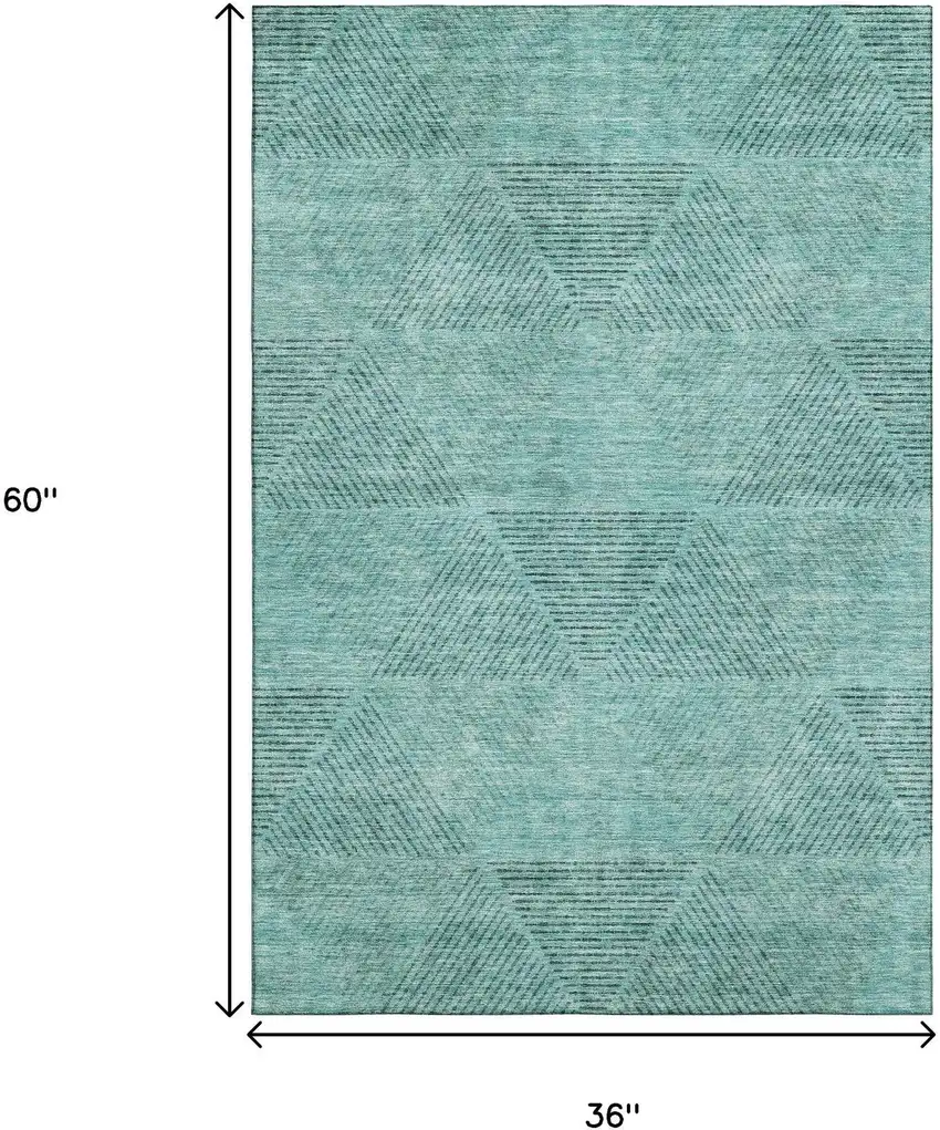 Teal And Gray Geometric Washable Area Rug With UV Protection Photo 3