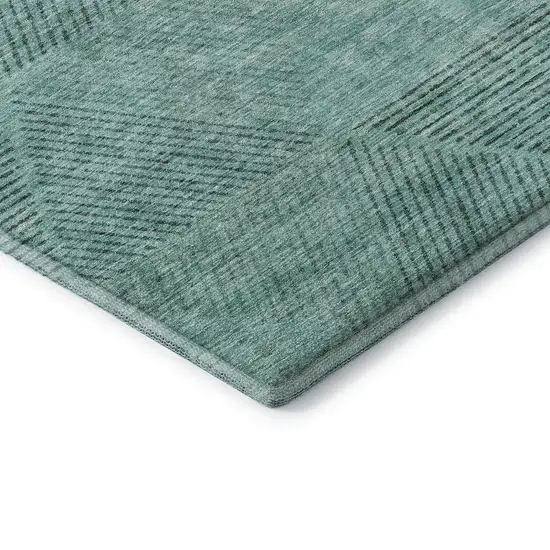 Teal And Gray Geometric Washable Area Rug With UV Protection Photo 7