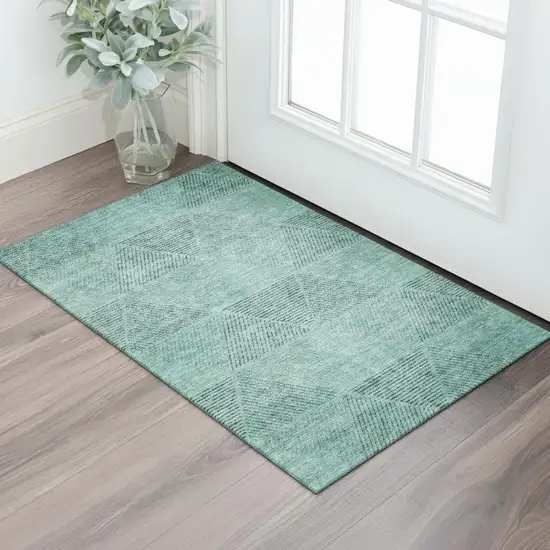 Teal And Gray Geometric Washable Area Rug With UV Protection Photo 1
