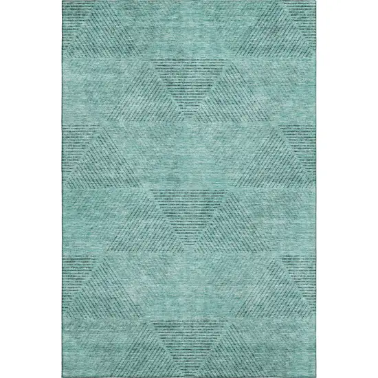 Teal And Gray Geometric Washable Area Rug With UV Protection Photo 2