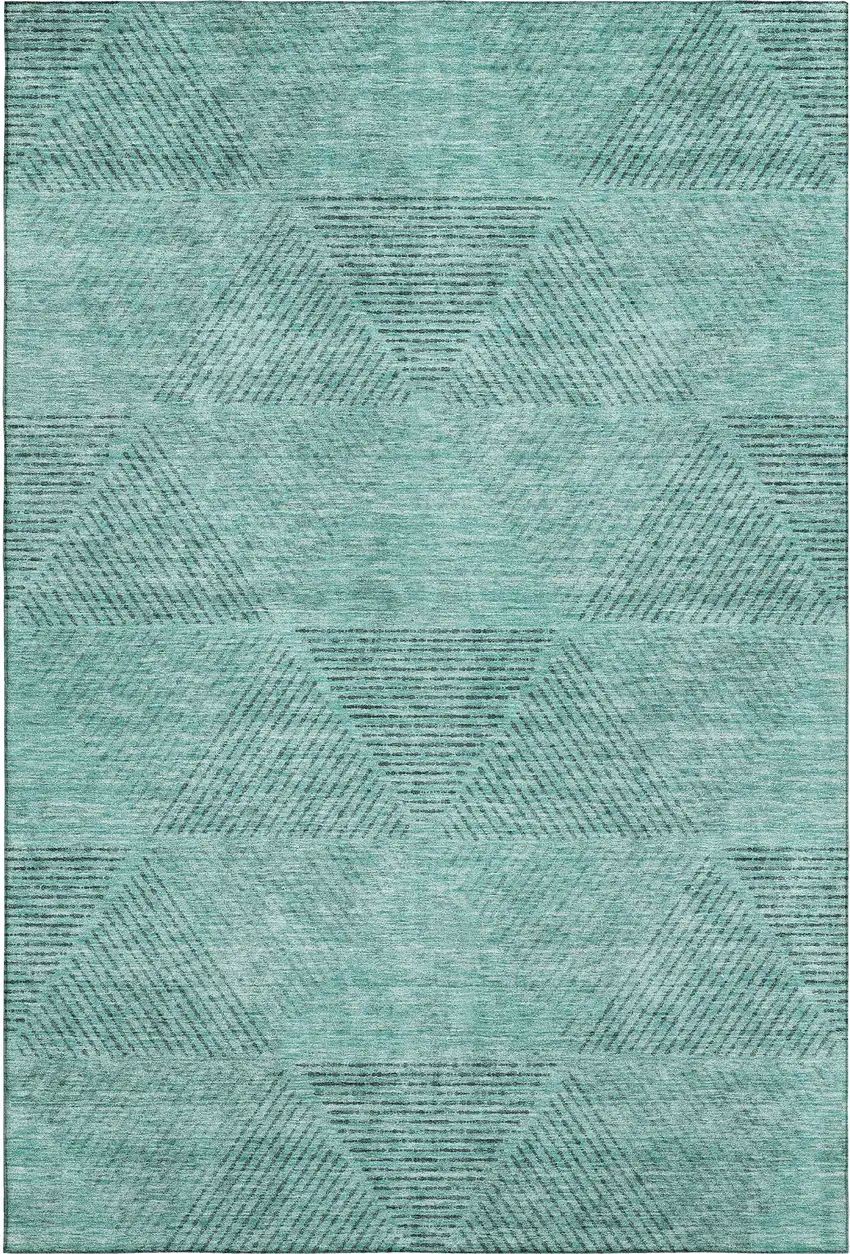 Teal And Gray Geometric Washable Area Rug With UV Protection Photo 2