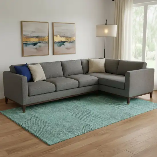 Teal And Gray Geometric Washable Area Rug With UV Protection Photo 1