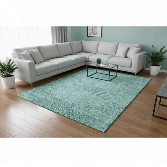 Teal And Gray Geometric Washable Area Rug With UV Protection Photo 2