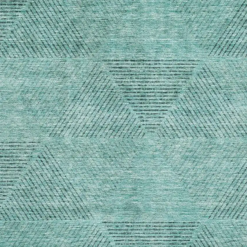 Teal And Gray Geometric Washable Area Rug With UV Protection Photo 3