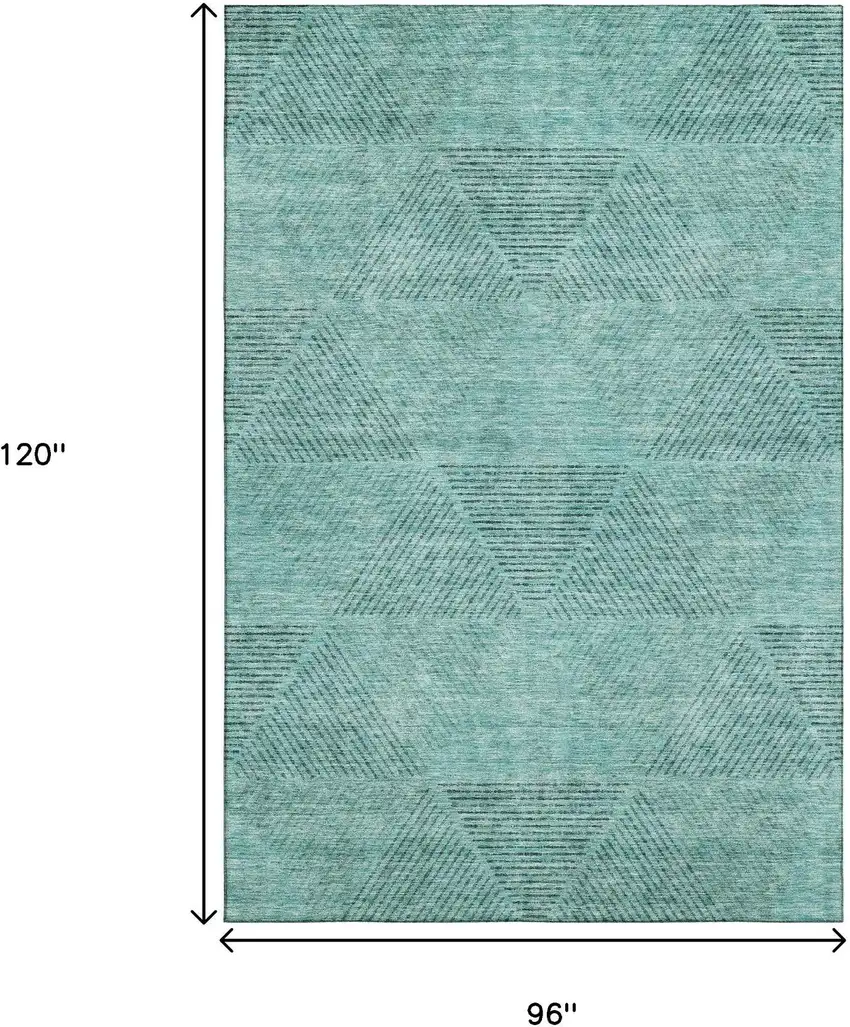 Teal And Gray Geometric Washable Area Rug With UV Protection Photo 3