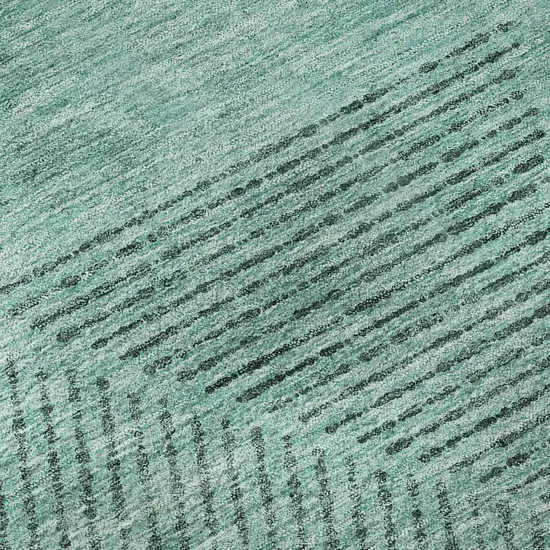 Teal And Gray Geometric Washable Area Rug With UV Protection Photo 9