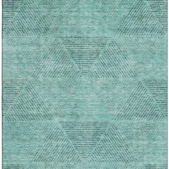 Teal And Gray Geometric Washable Area Rug With UV Protection Photo 4