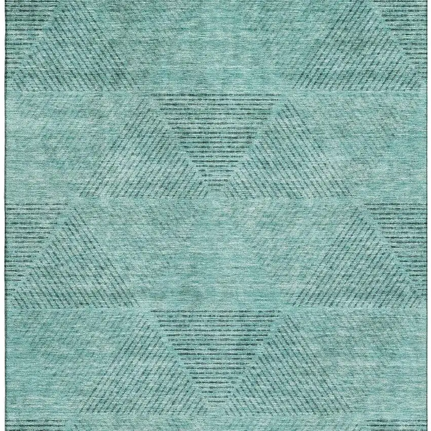 Teal And Gray Geometric Washable Area Rug With UV Protection Photo 4