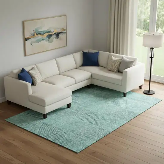 Teal And Gray Geometric Washable Area Rug With UV Protection Photo 1