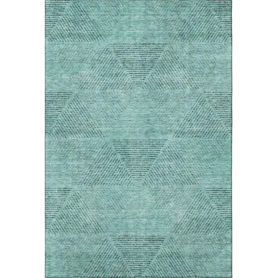Teal And Gray Geometric Washable Area Rug With UV Protection Photo 4