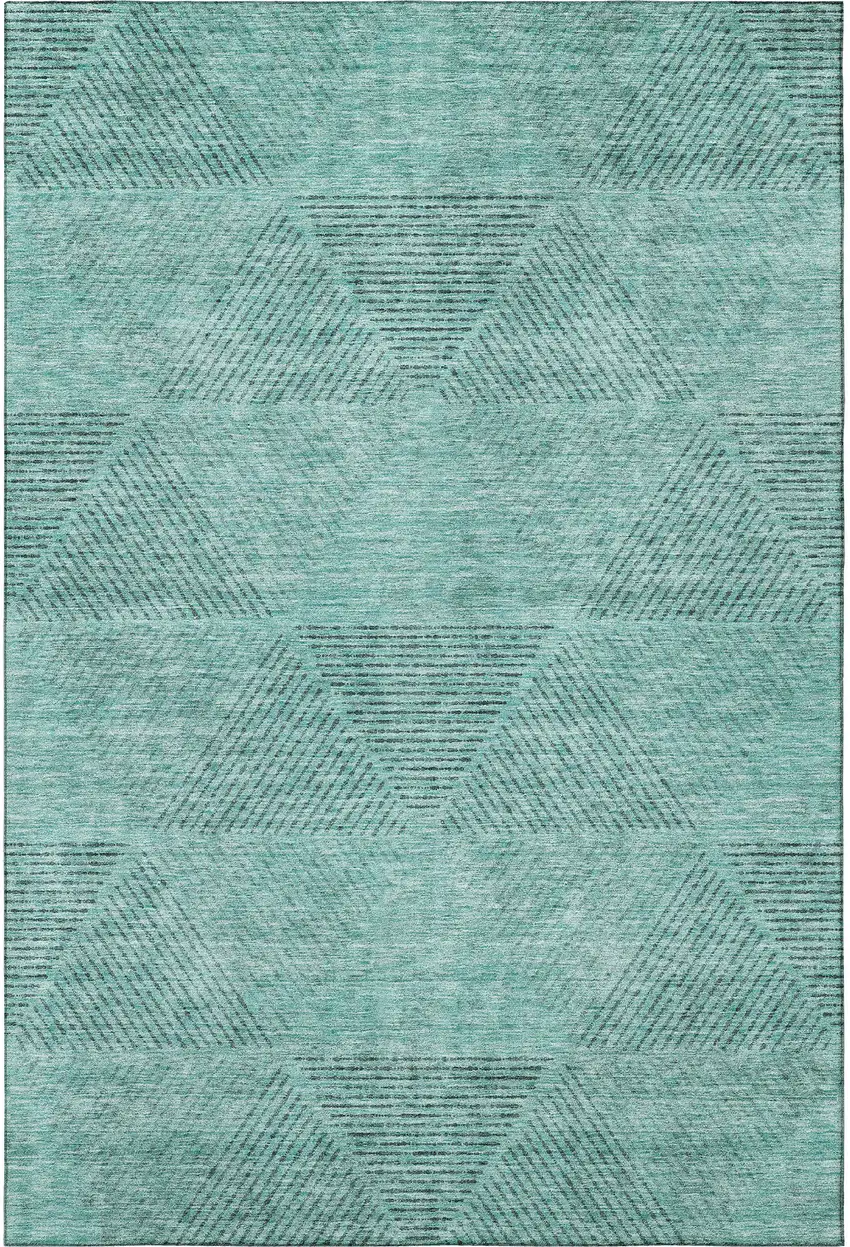 Teal And Gray Geometric Washable Area Rug With UV Protection Photo 4