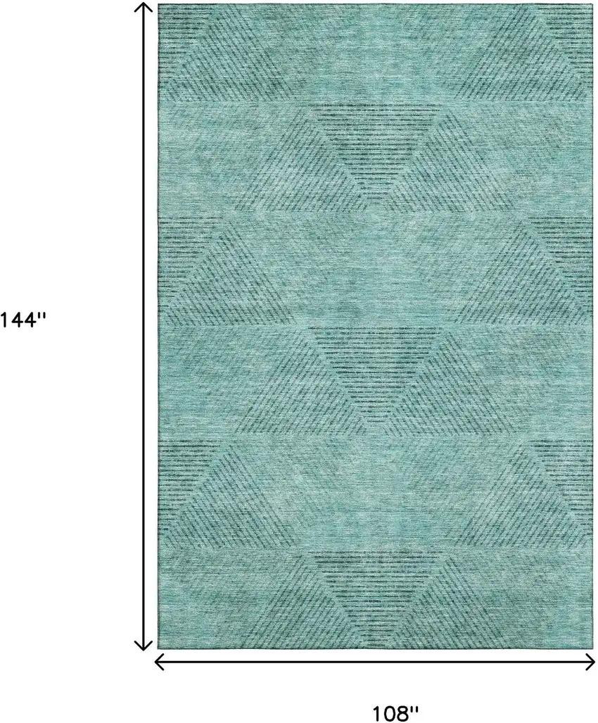 Teal And Gray Geometric Washable Area Rug With UV Protection Photo 3