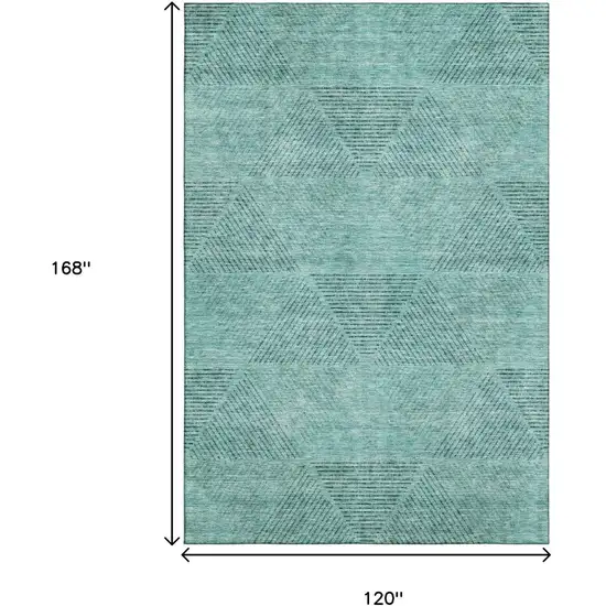 Teal And Gray Geometric Washable Area Rug With UV Protection Photo 3