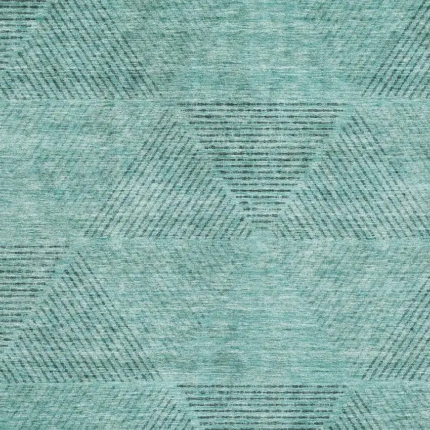 Teal And Gray Geometric Washable Area Rug With UV Protection Photo 3