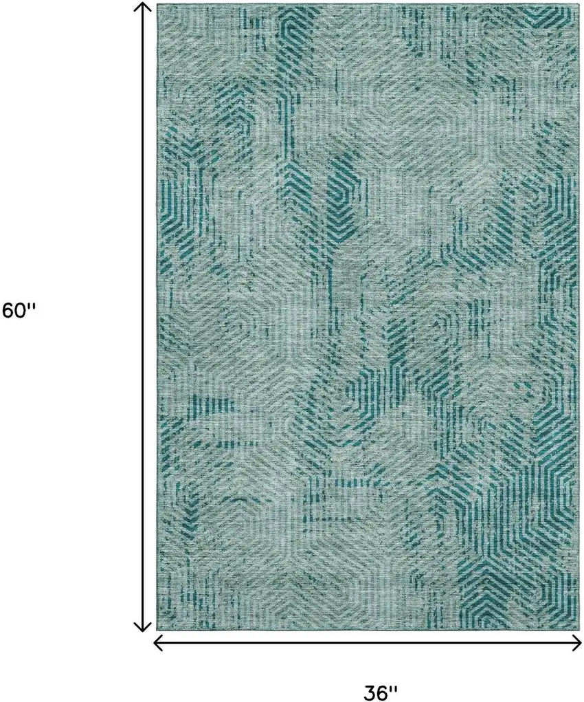 Teal And Gray Geometric Washable Area Rug With UV Protection Photo 3