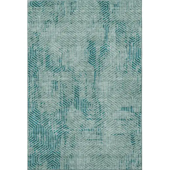 Teal And Gray Geometric Washable Area Rug With UV Protection Photo 4