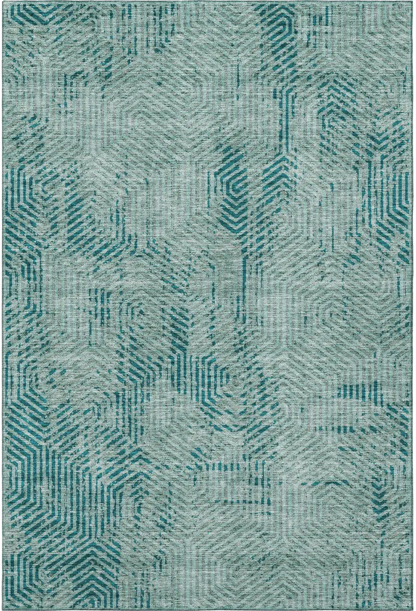 Teal And Gray Geometric Washable Area Rug With UV Protection Photo 4