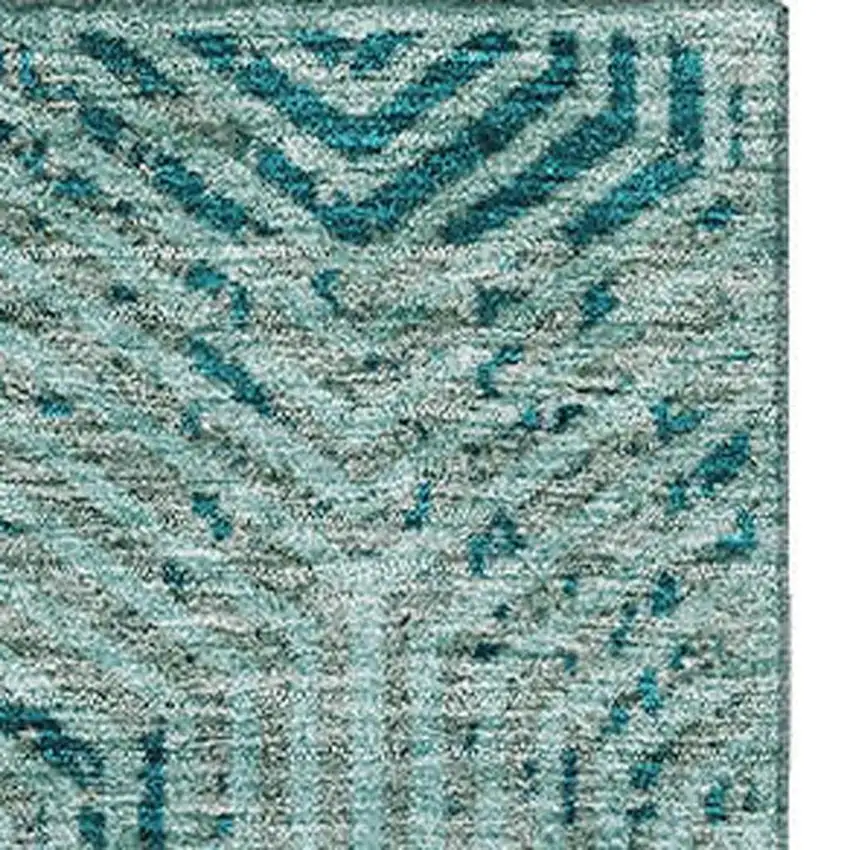 Teal And Gray Geometric Washable Area Rug With UV Protection Photo 3