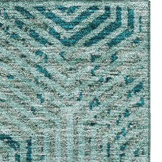 Teal And Gray Geometric Washable Area Rug With UV Protection Photo 3