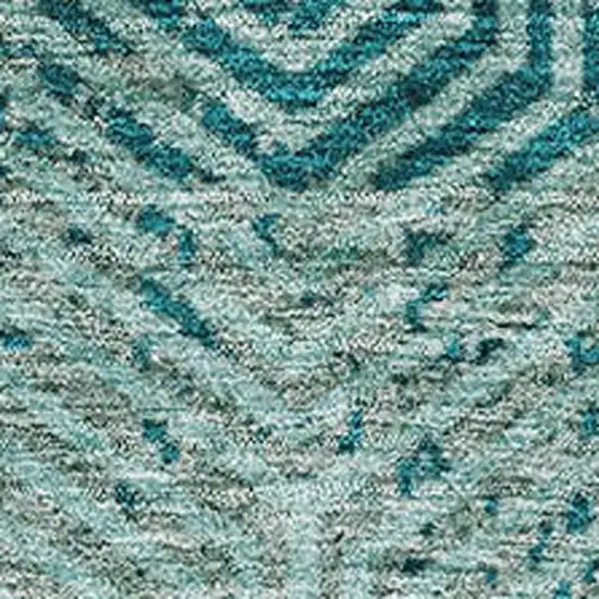 Teal And Gray Geometric Washable Area Rug With UV Protection Photo 3